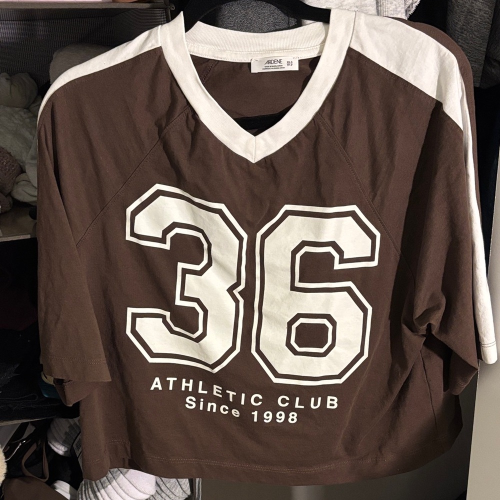 Ardene Brown and White Athletic Club Crop Top